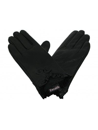  Skórzane rękawiczki damskie z kokardką czarne